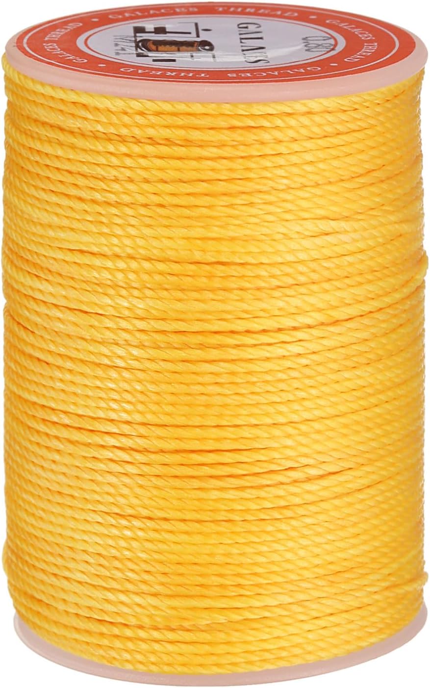 uxcell Round Leather Sewing Waxed Thread, 55m / 60 Yards Wax Polyester String, 0.8mm Waxed Stitching Cord for Leather Crafts, Bookbinding, Bracelets Braided, Yellow