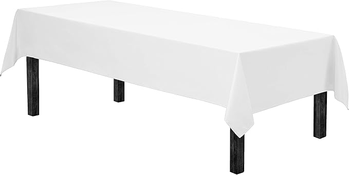 Gee Di Moda Rectangle Tablecloth - 60 x 84 Inch White Table Cloth for 5 Foot Rectangle Tables - Heavy Duty Washable Fabric - for Holiday Party, Dinner, Weddings, Baby Shower & Events