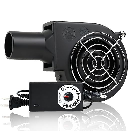 KUNRISE BBQ 97mm × 33mm Blower Fan, High Airflow 110V 120V Variable Speed Centrifugal Fan with AC Plug for Camping, Charcoal Ignition, Outdoor Cooking, Fireplace, Bellows or Wood Stove