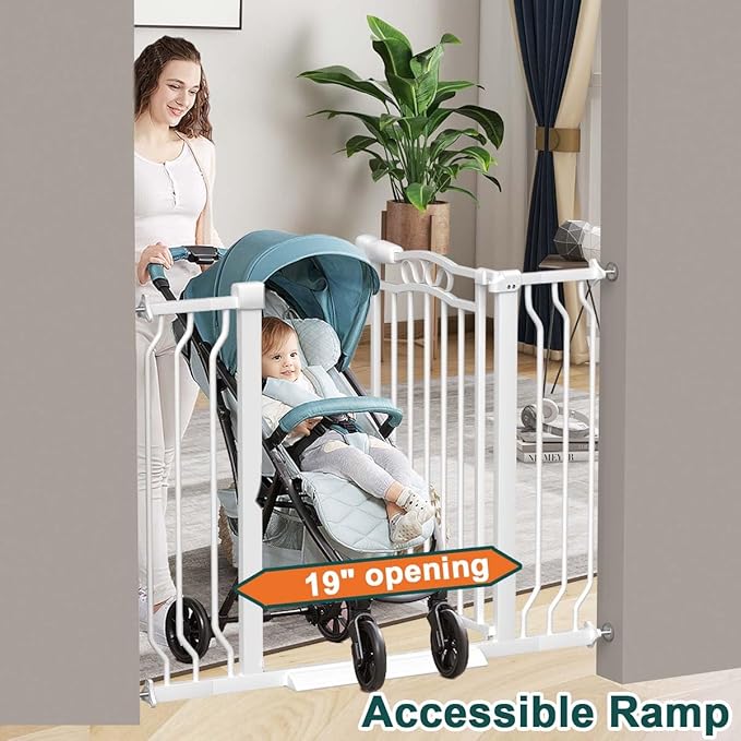 Fairy Baby 71.7"-81.1" Extra Wide Baby Gate with Door, Long Dog Gate for The House Doorway Stairs, Pressure Mounted Safety Gate for Child Kid, Auto Close Metal Pet Barrier with Arch Design, White