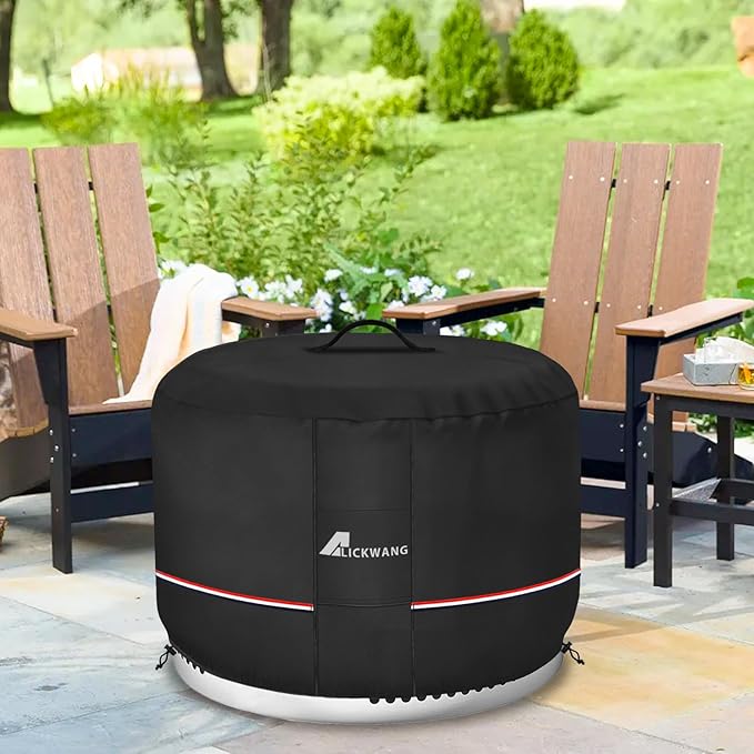 Fire Pit Cover for Solo Stove Bonfire,600D Tear-Resistant Heavy Duty Durable 100% Waterproof 27-29 Inch Smokeless Fire Pit Cover, Patio Weatherproof Gas Fire Pit, Black 29"x18"