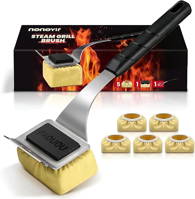 Grill Brush Bristle Free + 5 Replaceable Pads, Grill Cleaner Brush for Outdoor Grill, Steam Grill Brush and Scraper for Cast Iron/Stainless Steel Grates, BBQ Grill Brush, Gift for Men Dad
