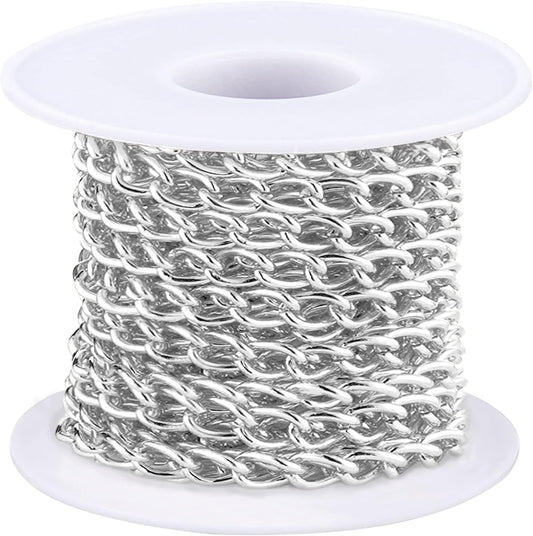 Jishi 16ft Aluminium Curb Chain Roll, Thick Twisted Chain Links, Silver Plated Metal Craft Chain Curb Link Chain Spool for Jewelry Making Necklace Bracelet DIY Crafts, Jewelry Making Findings Supplies
