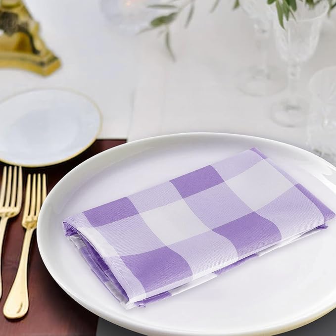 Buffalo Plaid Table Napkins Set of 50 Checkered Cloth Napkins 17x17 inch Washable Dinner Gingham Pattern Napkins Soft Napkins for Wedding Party Dining Banquet(Lavender and White)