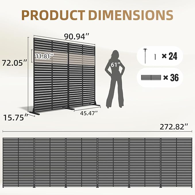 Privacy Fence Screen with Stand 6 Panel 72" H×47" W HDPE Decorative Panels with Steel Poles and Stand, Air Conditioner Fence Panels, Privacy Screen for Outdoor Backyard, Balcony, Pool