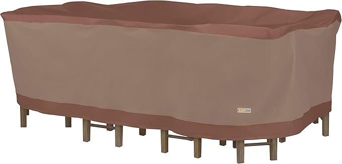 DUCKCOVERS Ultimate Waterproof Rectangular/Oval Patio Table with Chairs Cover, 107 Inch