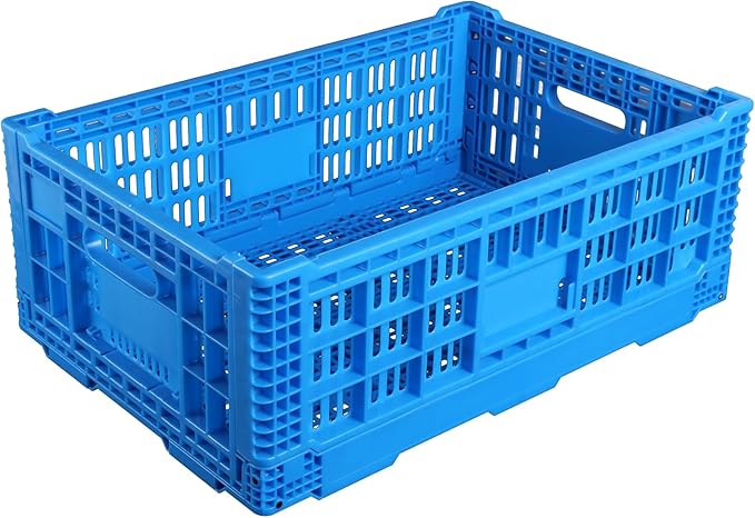 Collapsible Storage Bin Containe，52 Liter Transferheavy duty plastic storage box,blue milk crates heavy duty Transit storage of various items (1)