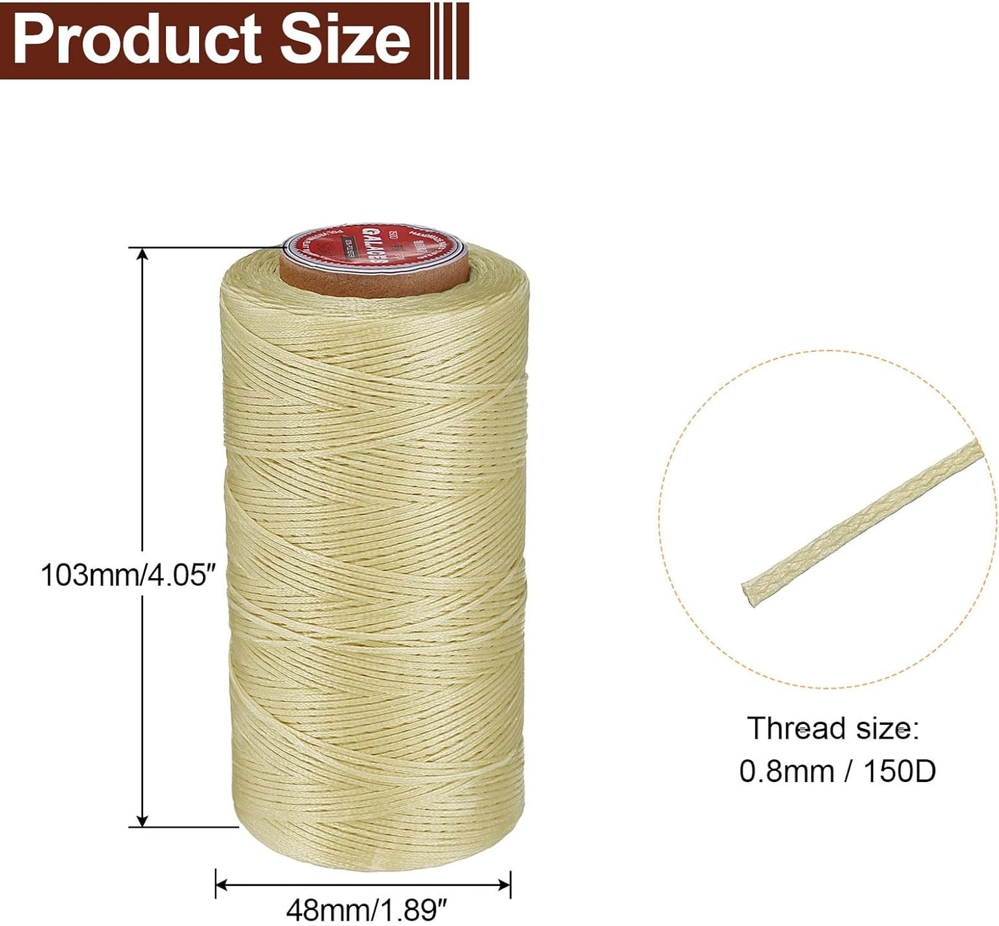 uxcell Flat Leather Sewing Waxed Thread, 270m / 295 Yards Polyester Wax String, 150D Wax Stitching Cord for Leather Crafts, Bookbinding, Bracelets Braided, Apricot