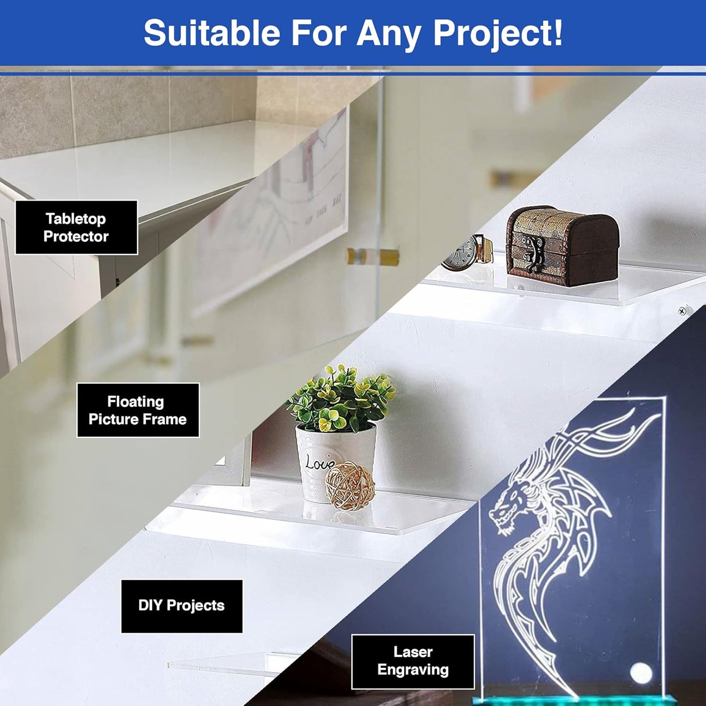 Duco USA-Made Clear Cast Acrylic Sheet 1/8 Inch Thick 12" x 36" - 4 Pack of Transparent Plexiglass Sheet - Lightweight Acrylic Board for Window Replacements, Displays, Signs, and More