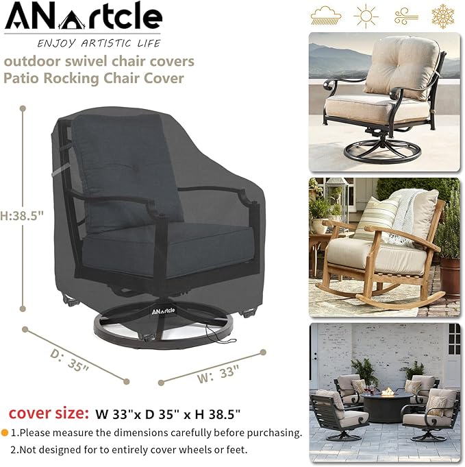 Swivel Patio Chair Cover 4 Pack,600D Waterproof Heavy Duty Outdoor Chair Cover(33 W x 35 D x 36 H inches),Patio Furniture Covers,Outdoor Furniture Covers Waterproof,Black