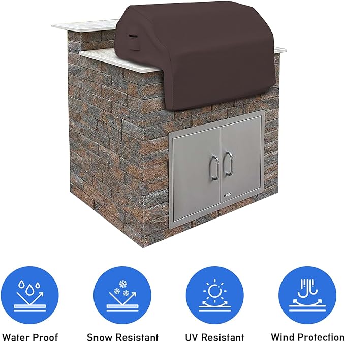 Covers & all Built-in Outdoor Grill Cover, Durable Heavy Duty 18 Oz Waterproof Cover Tuff Material with Air Pocket & Elastic for Snug Fit (44" W x 27" D x 26" H inches, Coffee)