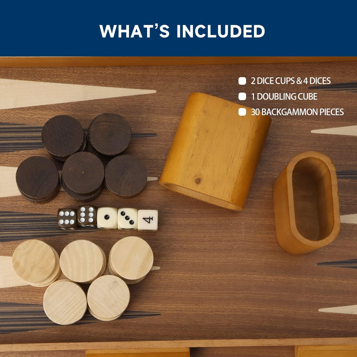 GSE Games & Sports Expert Premium Wooden Folding Inlay Backgammon Board Game Set, Classic Traditional Strategy Board Games (Focus- 21 Inches)