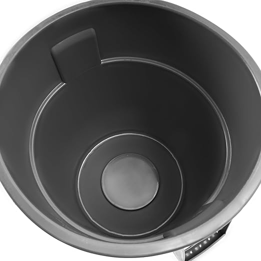 PRO&Family Commercial Round Trash Can with Lid and Dolly Rolling Waste Container, Ingredient Bin, Heavy-Duty Plastic, Anti-Static, Kitchen, Office, Outdoor Use (Gray, 55 Gallon)