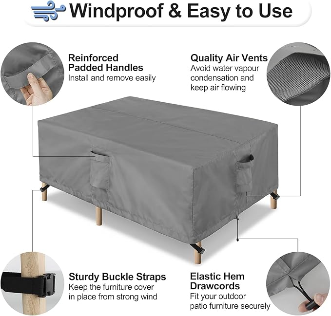 OutdoorLines Outdoor Waterproof Patio Table Furniture Set Covers - Rectangle Couch Sectional Cover Outside Weatherproof Patio Furniture Covering for Deck, Lawn and Backyard 110"L x 84"W x 28"H, Grey