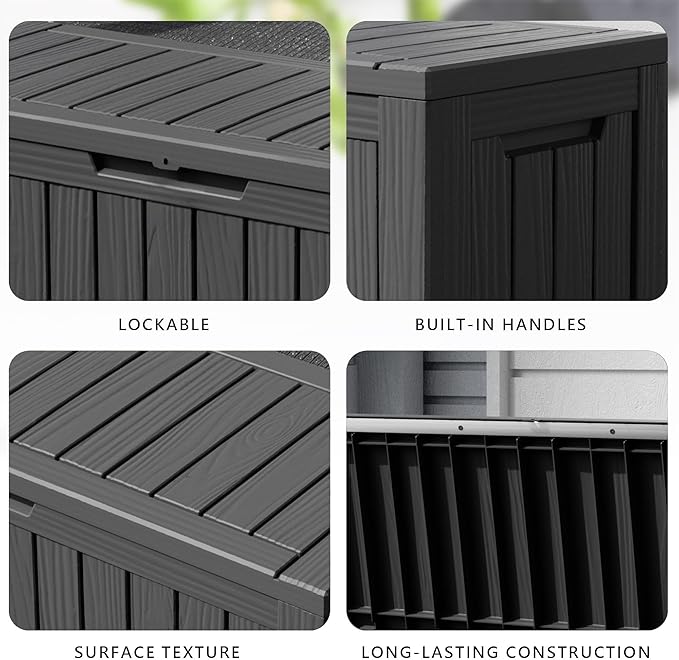 80 Gallon Waterproof Resin Deck Box, UV Resistant Outdoor Storage for Garden, Patio, Porch, Delivery（Black，80 Gallon）