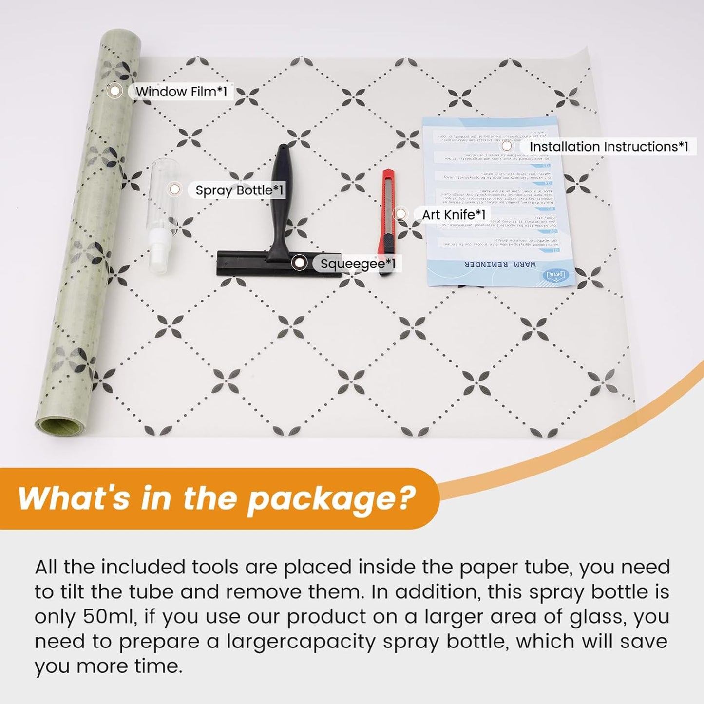 DKTIE Geometric Art Stained Glass Window Film Bathroom Window Privacy Film Frosted Glass Static Clings Non Adhesive with Installation Tools, Modern Home Improvement Style (S119, 17.7'' x 118.1'')