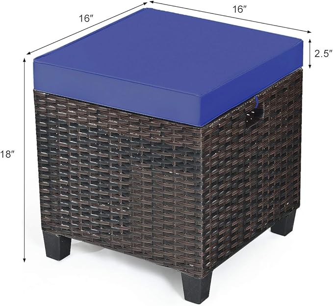 Tangkula 2 Pieces Outdoor Patio Ottoman, All Weather Rattan Wicker Ottoman Seat, Patio Rattan Furniture, Outdoor Footstool Footrest Seat w/Removable Cushions