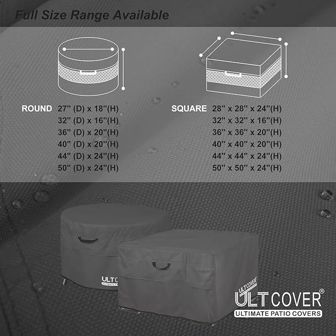 ULTCOVER Patio Fire Pit Table Cover Square 28 inch Outdoor Waterproof Fire Bowl Cover, Black