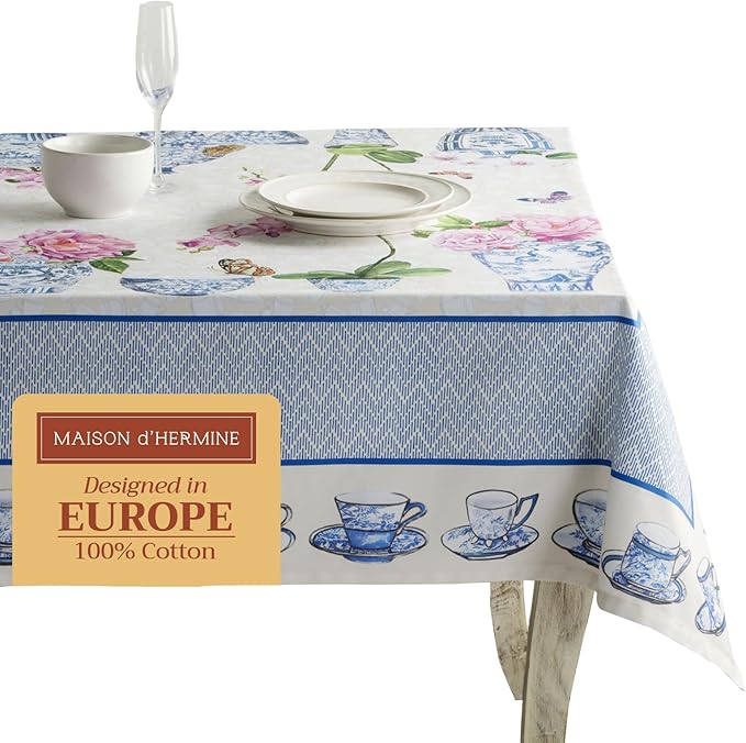 Maison d' Hermine Table Cloth Square Table 100% Cotton 54 x 54 Inches Tablecloth Reusable Decorative Everyday Use for Dining Room, Farmhouse, Home, Party, Festive & Wedding Spring Summer - Canton
