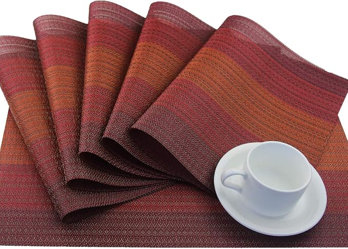 Plastic Placemats,Non Slip Washable Placemats for Dining Table Wipe Clean Table Mats Set of 6(Red)