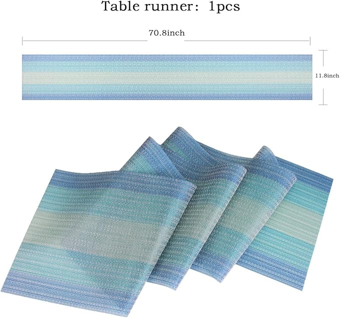 PIGCHCY 72 inches Table Runner,Table Centerpiece, Heat Resistant Vinyl Woven Washable Table Mats Sets (Coastal Blue)