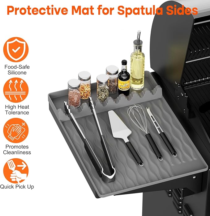 Silicone Griddle Tools Mat with Drip Pad for Blackstone – Non-Slip Spatula Rest & Side-Shelf Mat for Outdoor Grill Kitchen Counter, Heat-Resistant Grill Pad, Blackstone Griddle Accessories-Gray2-Pack
