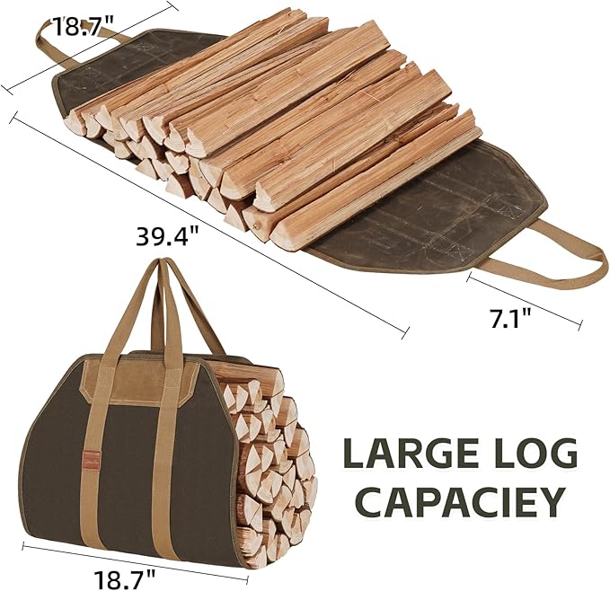 1MORE Firewood Carrier - Wood Carrier for Firewood,Log Carrier for Firewood Tote Bag, 40"X19" Canvas Firewood Carrier, Water Resistant Log Tote Wood Carrying Bag With Handles,Fireplace Tools.Green