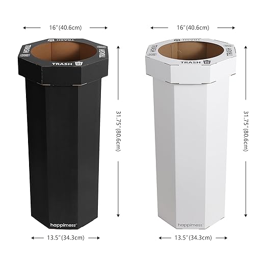 Eyely MPH1302A-2SET Sal 25-Gallon Disposable Corrugated Cardboard Event Trash Can and Recycling Bin for BBQs, Parties & Events & Outdoor Activities, Charcoal Black/Cotton White (Set of 2)