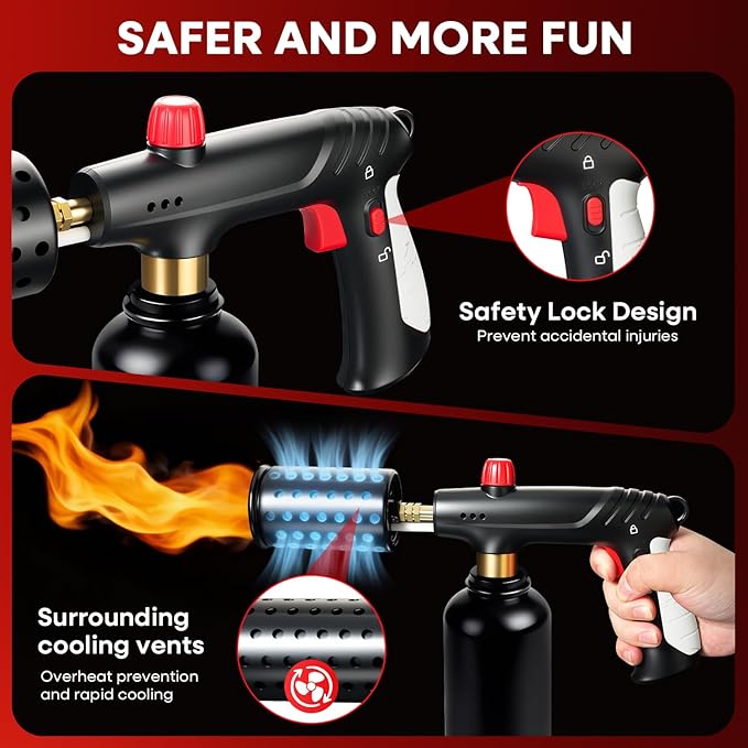 Propane Torch, Cooking Blow Torch Gun with Safety Lock, Charcoal Lighter, Flame Thrower, Kitchen Food Torch Head for Grill, Sous Vide, BBQ (Tank Not Included) (Platinum)