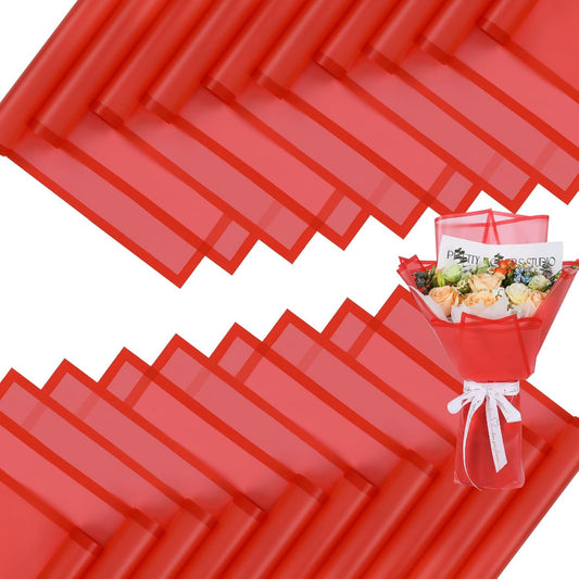 FUHITIM 20 Sheets Flower Wrapping Paper - Waterproof Floral Bouquet Packaging Paper for DIY Crafts，Florist Supplies Packaging Paper for Wedding Birthday Gift (Translucent Red)