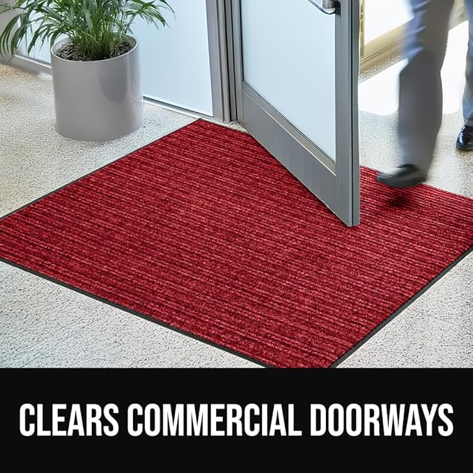 GORILLA GRIP Waterproof Traffic Guard Door Mat, Heavy Duty Entryway Mats, Strong Rubber Back Commercial Utility Rugs for Office Hallway, Garage Floor and Home, Low Profile Carpet Runner, 29x17, Red