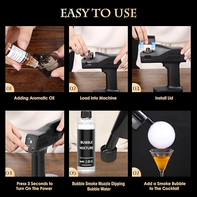 Smoking Gun for Cocktails and Food, Handheld, One Key Operation, 5000mAh Rechargeable Battery, with 1.4-inch Color Screen, for Wine, Drinks, Coffee, Bar, Party