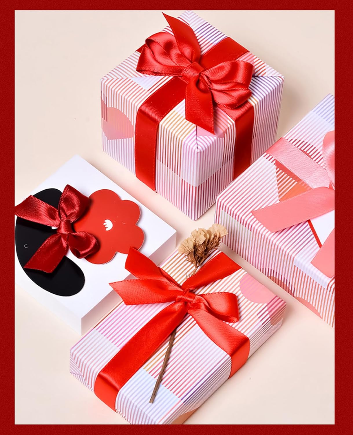 1" x 100 Yards Red Polyester Satin Ribbon Single Faced Bulk Fabric Ribbons for Gift Wrapping, Crafting, Bows Making, Flower Bouquet, Wedding, Home Decor