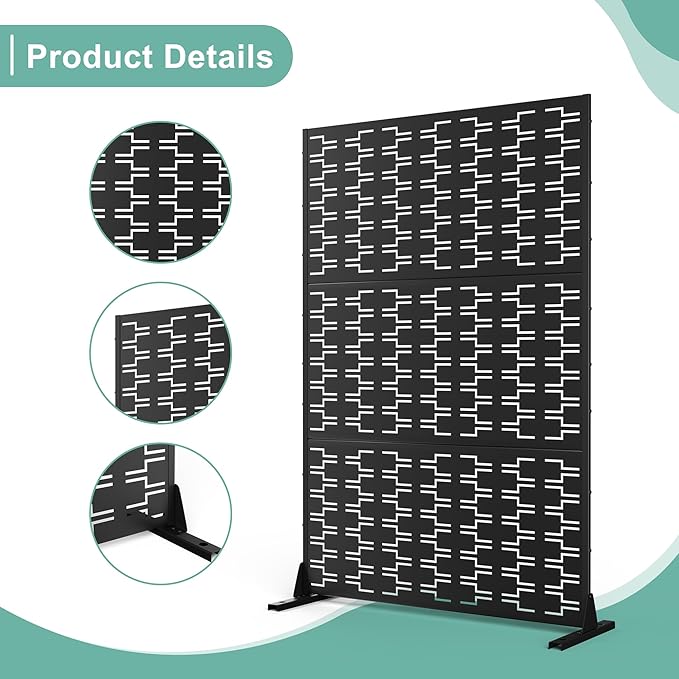 Metal Privacy Screen for Outdoor & Indoor Use, Free Standing Privacy Screen for Patio Garden Pool, 72" H x 47" W Decoative Privacy Panels, Weather Resistant, Easy Assembly (Black Brick)