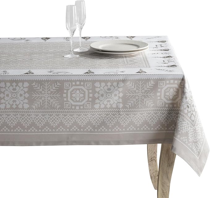 Maison d' Hermine Table Cloth Square Table 100% Cotton 54 x 54 Inches Fall Tablecloth Reusable Everyday Use for Thanksgiving Christmas Decorations Dining Farmhouse Party (Cozy Christmas)