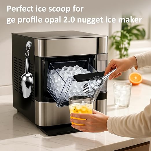 Juome 3oz Stainless Steel Ice Scoop for Freezer with Magnetic Holder, Metal Ice Scoop for Ice Machine, Small Ice Cube Scooper for Freezer Bin for Ge Profile Opal 2.0 Nugget Ice Maker
