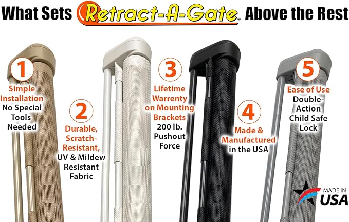 Retract-A-Gate 52" Café: The Original and only Made in USA Retractable Baby, Dog, & Cat Gate
