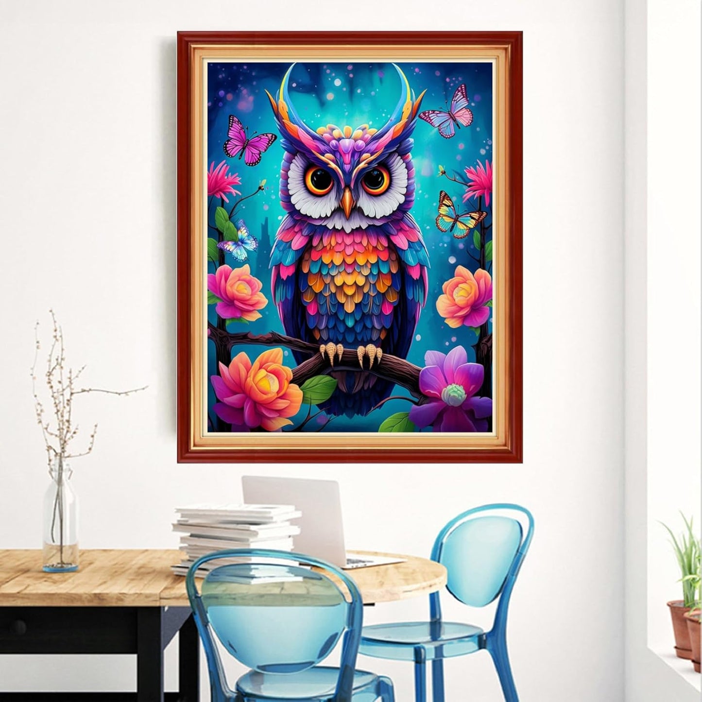 Magxvouy Cross Stitch Kits Stamped Full Range of Embroidery Kits,Cross Stitch Patterns Needlework Kits for Beginners 11CT Printed Kits&Colorful owl Flowers 16x20 inch