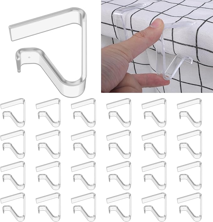 24pcs Table Cloth Holder Clips, Clear Tablecloth Clips for Indoor Outdoor Tables, Plastic Table Cloth Clip Clamps for Wedding Picnic Party Camping Birthday(Large)