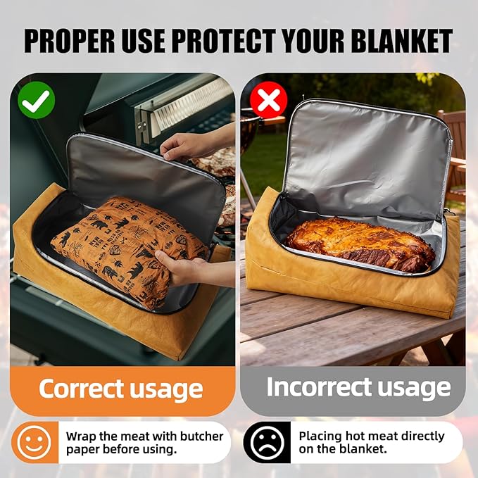 BBQ Blanket for Resting Meat, Leak-Proof & Reusable Insulated Meat Resting Bag, 270° Top Opening for Large Cuts, Meat Smoking Accessories Gifts for Men, Dad or for BBQ Lover - 21in