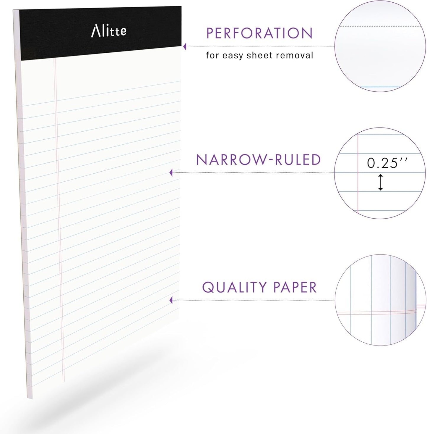 Legal Notepads 5x8, Pack of 12 - Perforated Narrow Ruled Writing Pad - Premium Thick Paper, No Ink Bleeding - Blank Legal Pads For Home, Office, School, Business - 50 Sheets Per Notebook