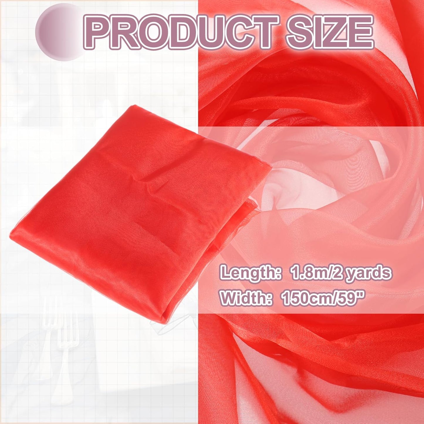 MECCANIXITY Iridescent Sheer Organza Fabric, 2 Yards x 59 Inches Solid Holographic Shiny Fabric Organza Cloth for Wedding, Curtains, Costume, Photo Background, Red