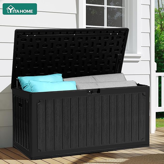 YITAHOME 90 Gallon Double-Wall Deck Box with Side Handles, Outdoor Large Storage for Patio Furniture Cushions, Garden Pool Accessories, Water Resistant & Lockable