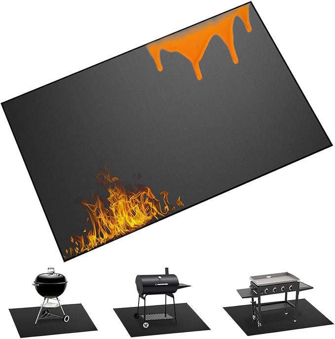 55×39 inch Heavy Duty Large Under Grill Mats for Outdoor Grill, Double-Sided Fireproof, Waterproof, Oil Proof Deck and Patio Protector, BBQ Mat Grill Floor Mats Fireplace Fire Pit Mat