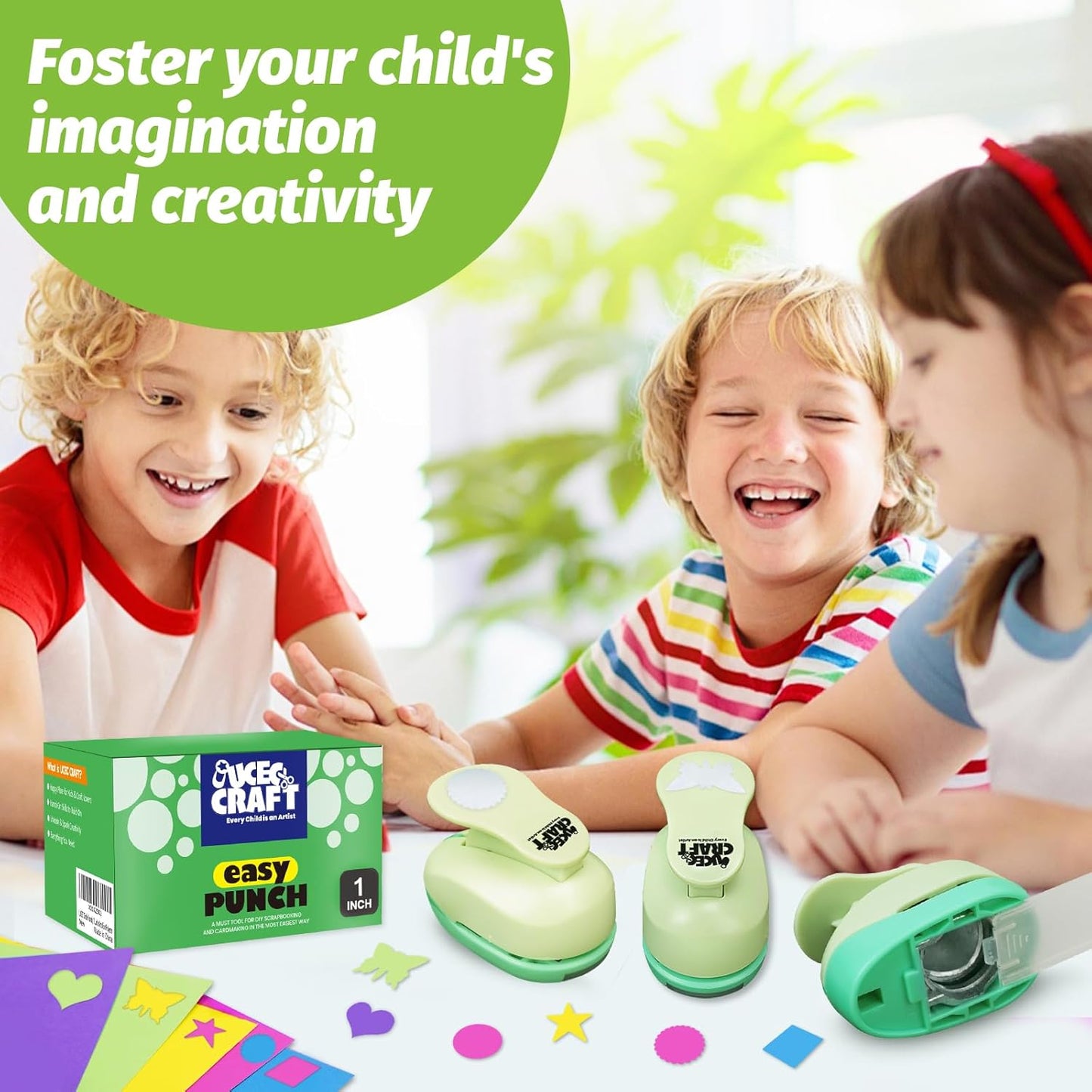 UCEC Hole Punch 1 Inch Craft Hole Punch Shapes, 36 Pieces Hole Puncher for Crafts Set with Craft Paper Cardstock, Mix Shape Designs Hole Puncher for Kids for Crafting Scrapbooking