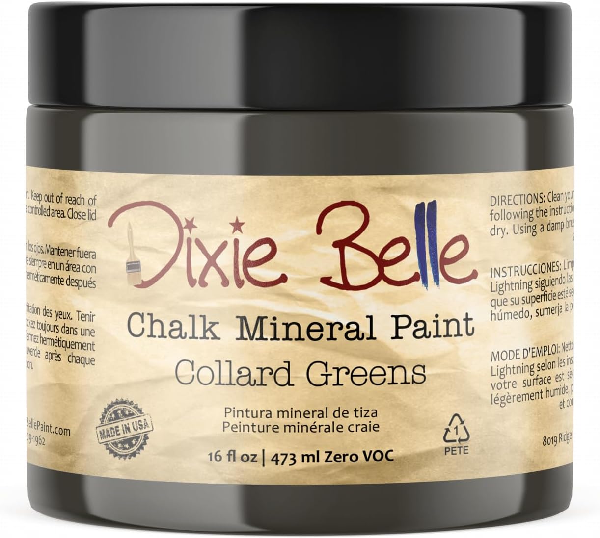 Dixie Belle Paint Company Chalk Finish Furniture Paint - Collard Greens (16oz) - Matte Deep Green Chic Chalk Mineral DIY Furniture Paint