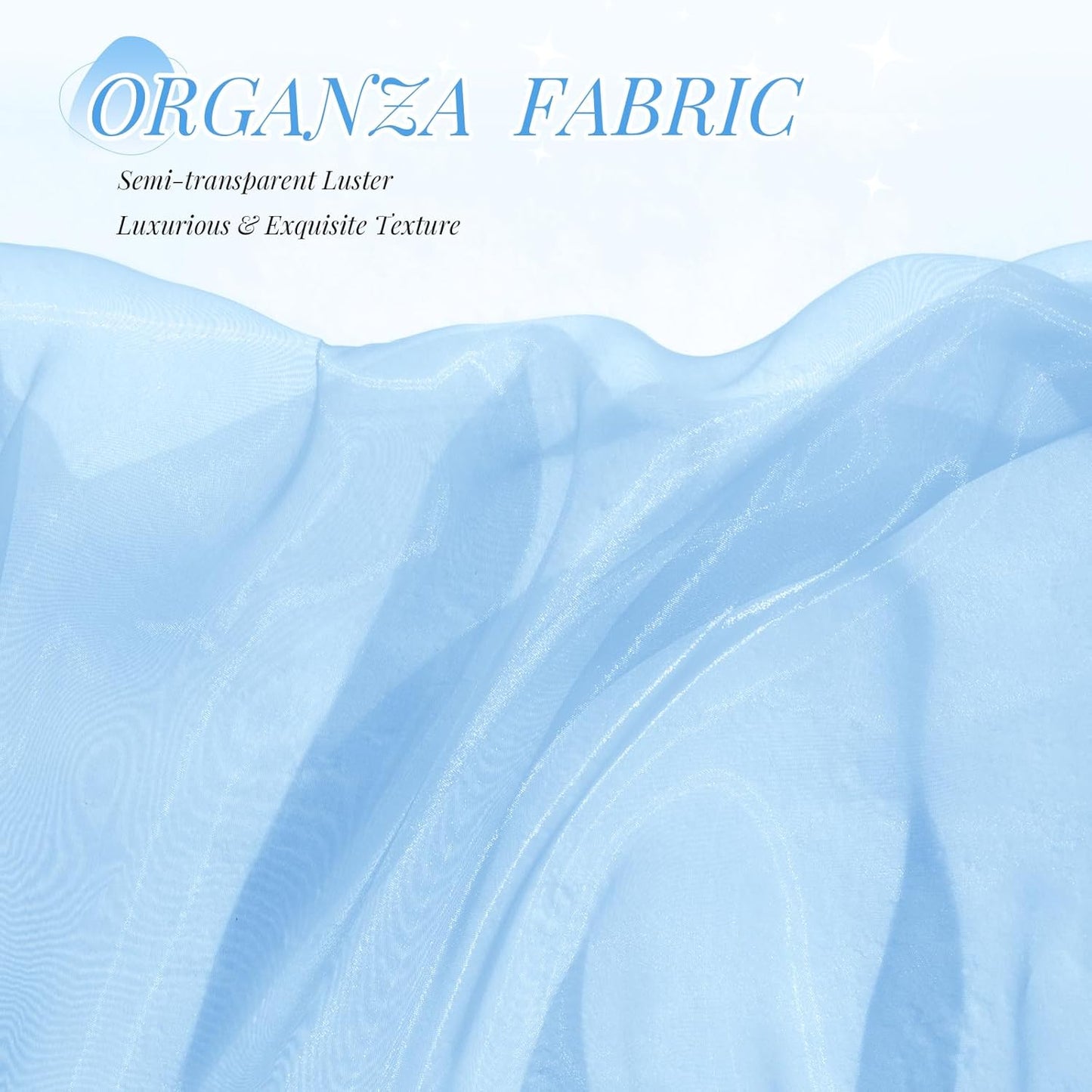 P Pothuiny Sheer Organza Fabric by The Yard, 10 Yards x 60 Inch Wide Bridal Light Blue Organza Tulle Fabric Roll Shiny Gauze Fashion Dress Sewing Craft for Wedding Party Decorations Backdrop