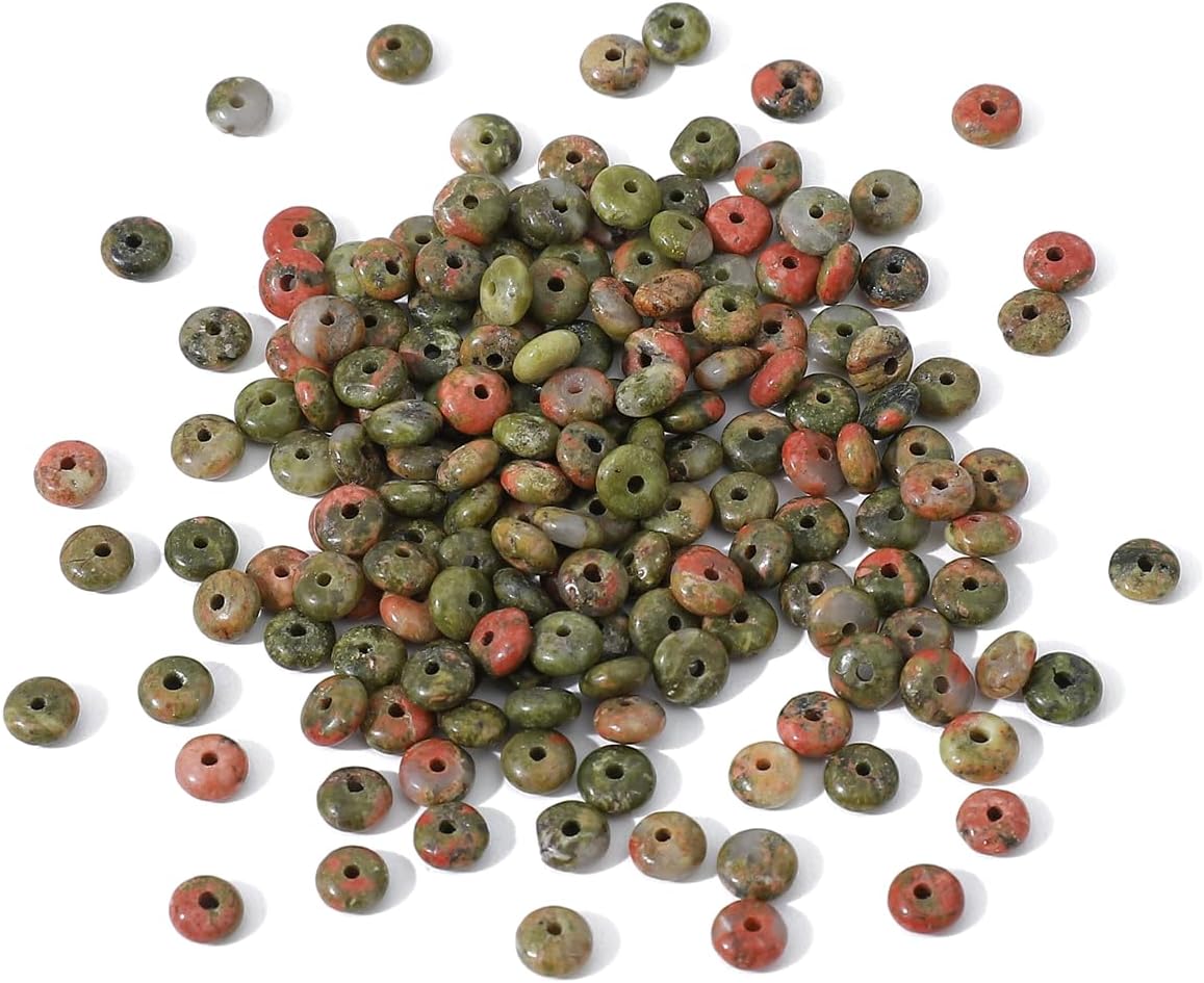 Natural Unakite Disk Stone Beads 4x2mm 160pcs Rondelle Loose Semi Gemstone Beads for Jewelry Making Design