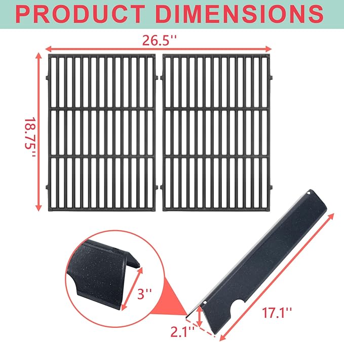 66095 Grill Grates & 66032 Flavorizer Bars for Weber GS4 Genesis II/LX 300 Series, Grill Parts for Genesis II S-310,E-330,E-310,S-320,S-335,E-345,SE-310, Cast Iron Grids for Weber 66795, 66802