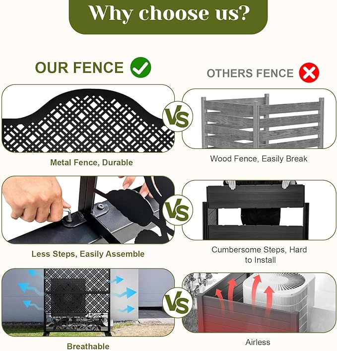 Outdoor Freestanding Decorative Privacy Screen 72" H×47" W Metal Room Divider Garden Fence Panels for Balcony, Backyard, Patio, Deck, Entrance